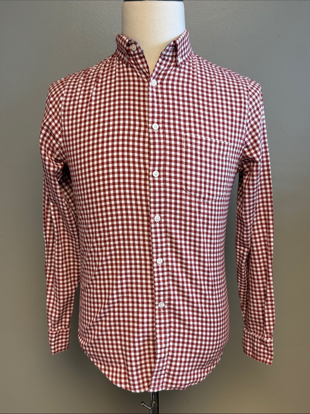 Express Soft Wash Red White Gingham Button Down Shirt XS 100% Cotton